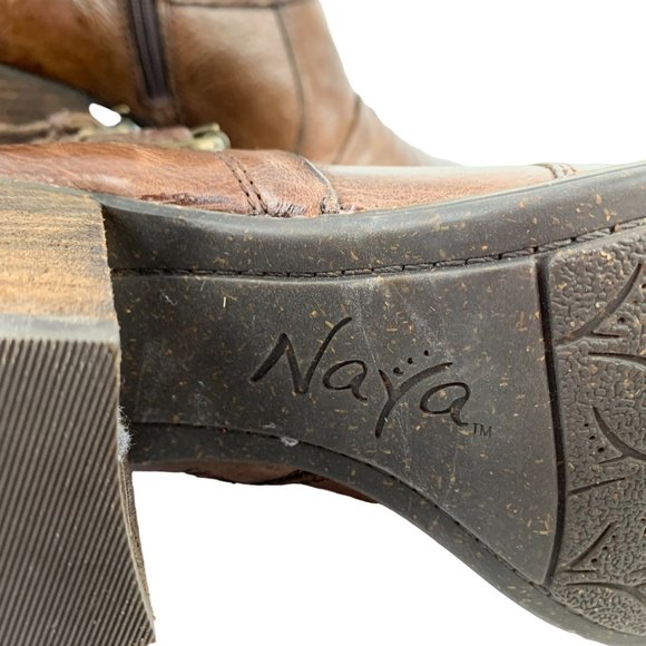 NAYA‎ Virtue Distressed Brown Leather Ruched Zip Buckle Ankle Boots - Picture 7 of 10